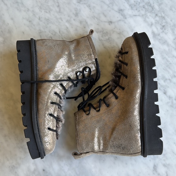 Seychelles Leather and Faux Fur Metallic Combat Boots - Picture 2 of 8
